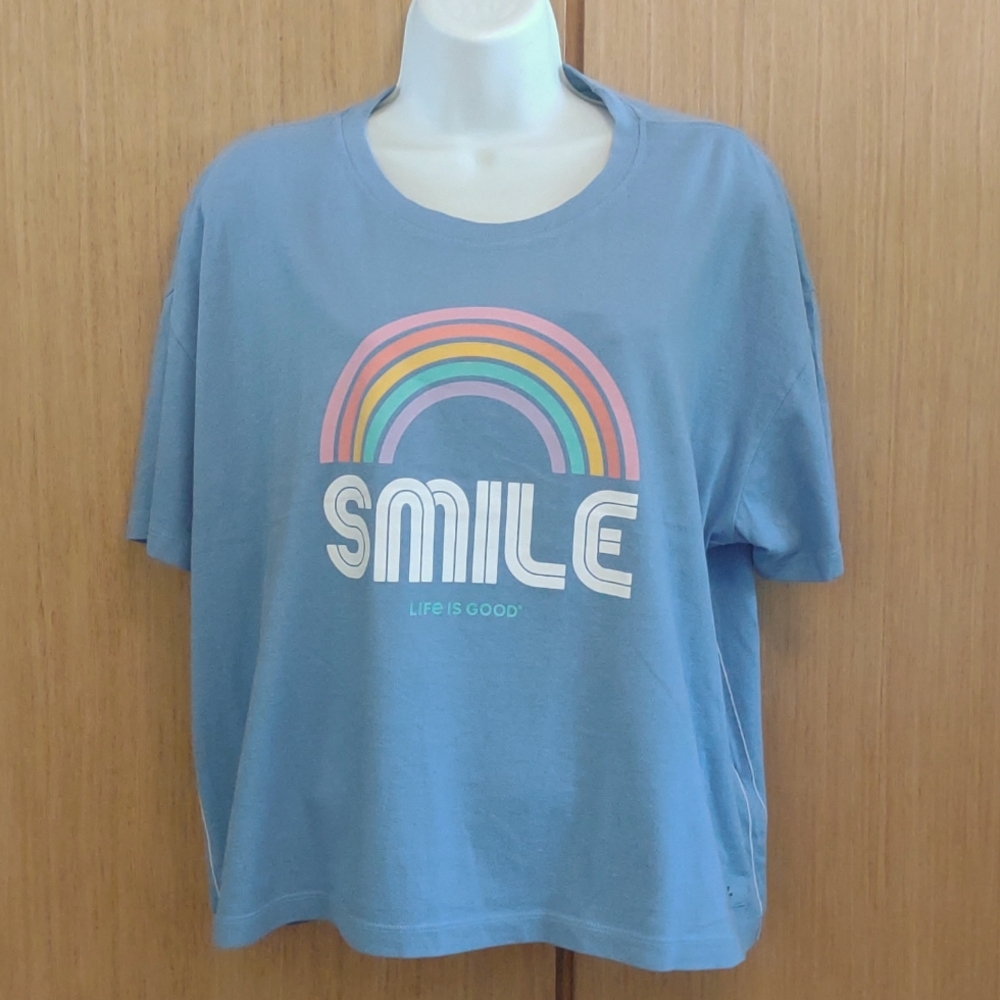 NWT SS Blue Rainbow Tee SZ XL By Life Is Good